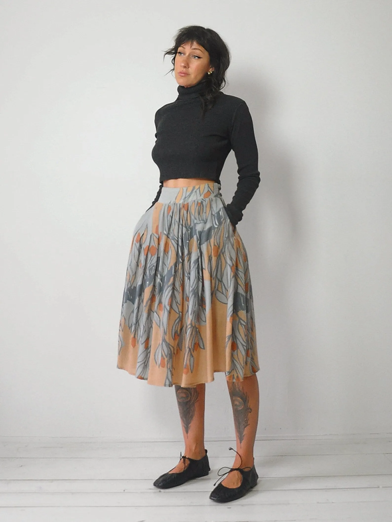 1970's Parisian Knit Floral Skirt