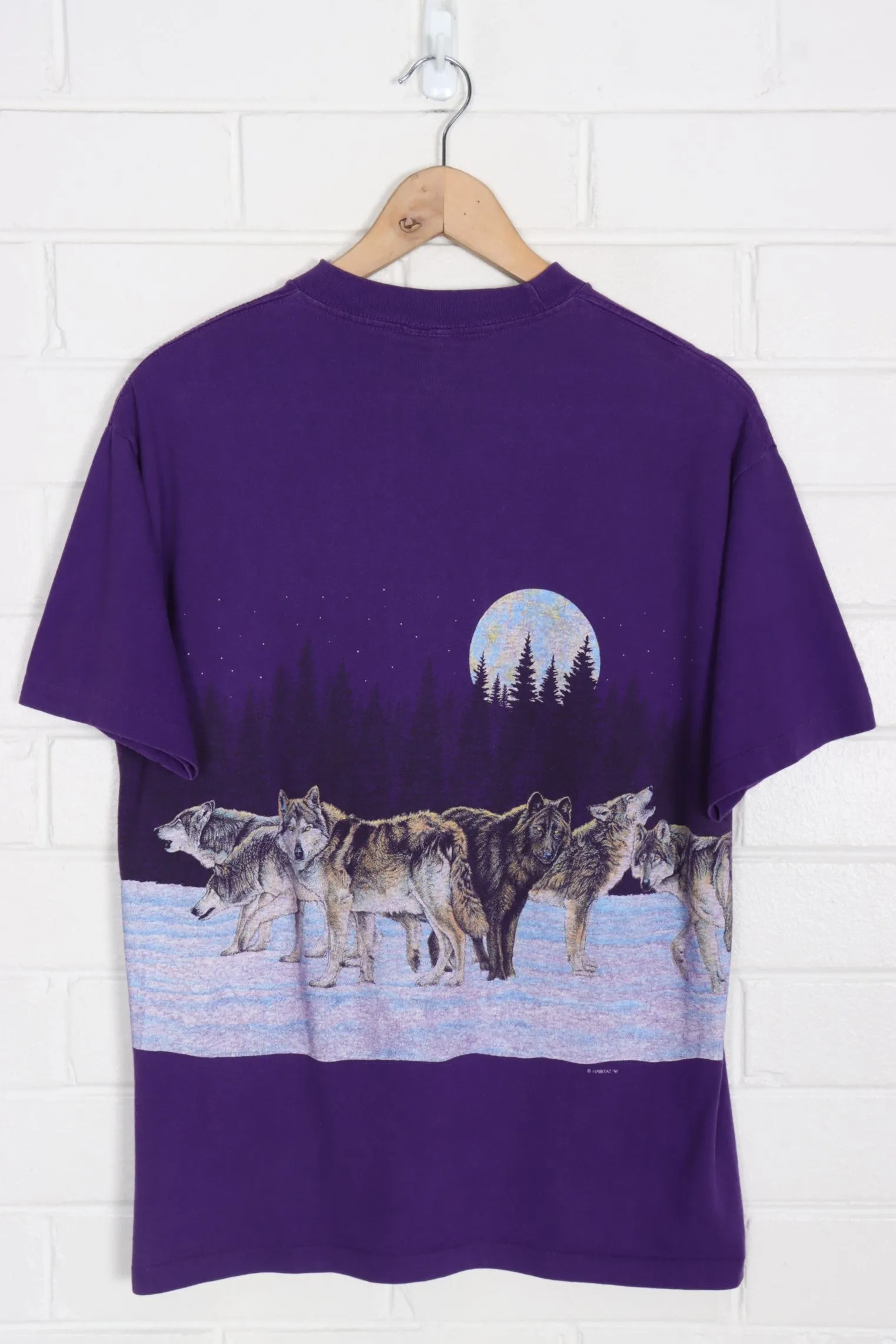 1991 Vintage Habitat Purple Wolves & Moon All Over Single Stitch Tee (M)