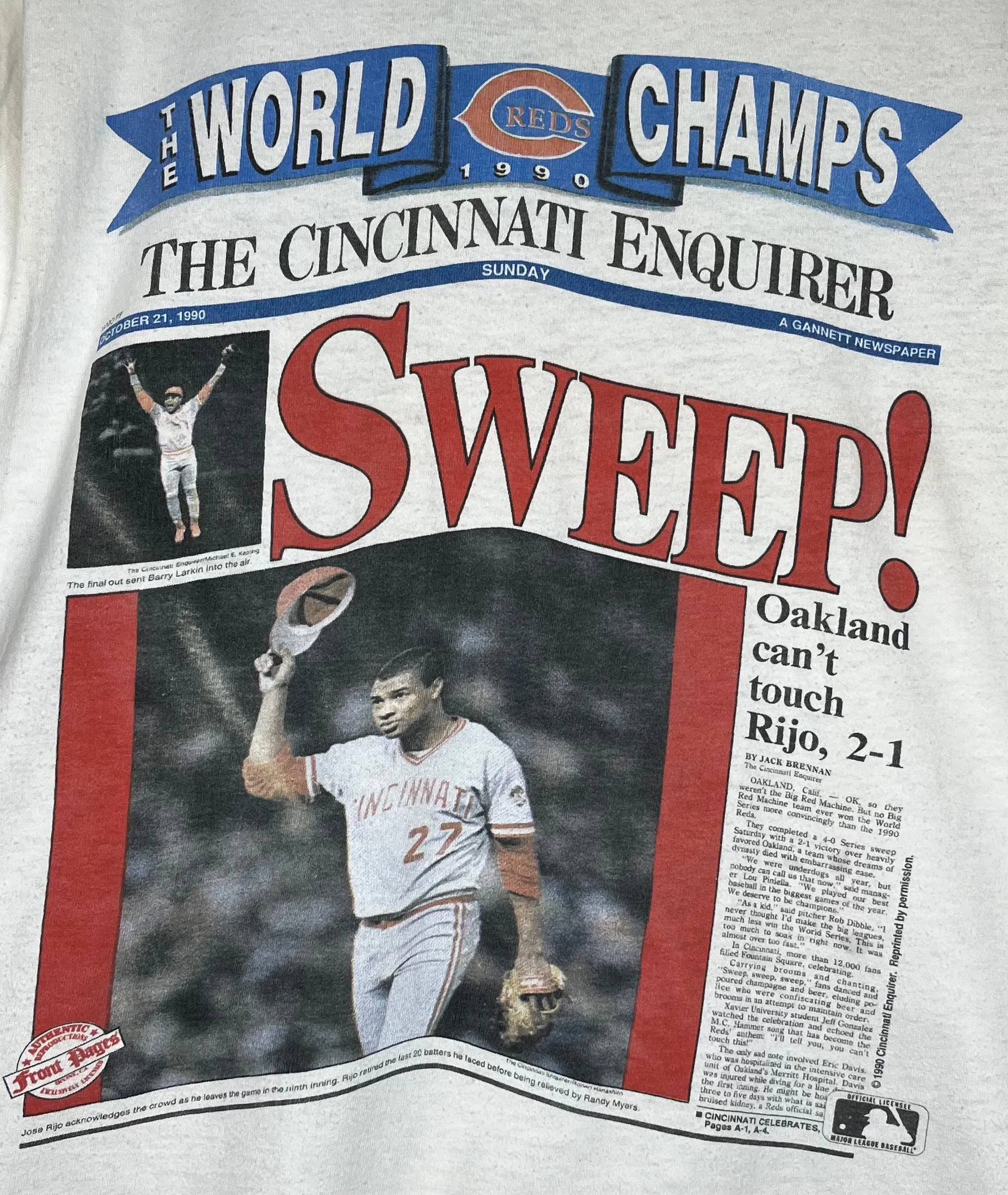 1999 Cincinnati Reds Newspaper Championship T-Shirt: M