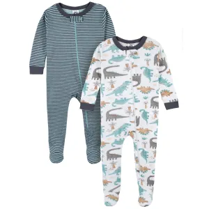 2-Pack Baby & Toddler Boys Dino Blues Snug Fit Footed Cotton Pajamas