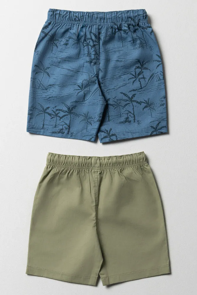 2 Pack Palm Shorts Blue & Green