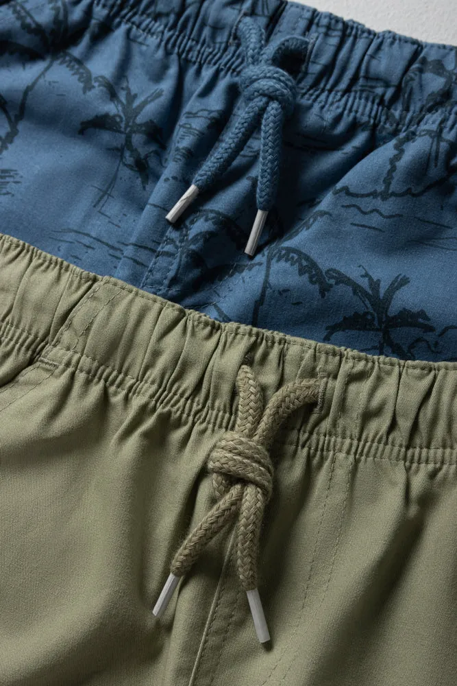 2 Pack Palm Shorts Blue & Green