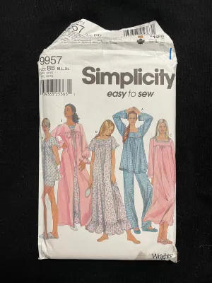 2001 Simplicity 9957 Pattern - Pajamas, Nightgown and Robe FACTORY FOLDED