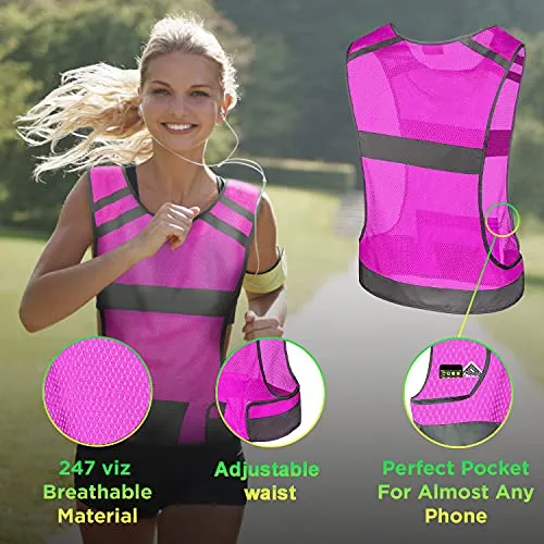 247 Viz Reflective Running Vest for Women & Men,High Visibility Reflector Vest with 2 Bands,Lightweight & Comfy Running Gear