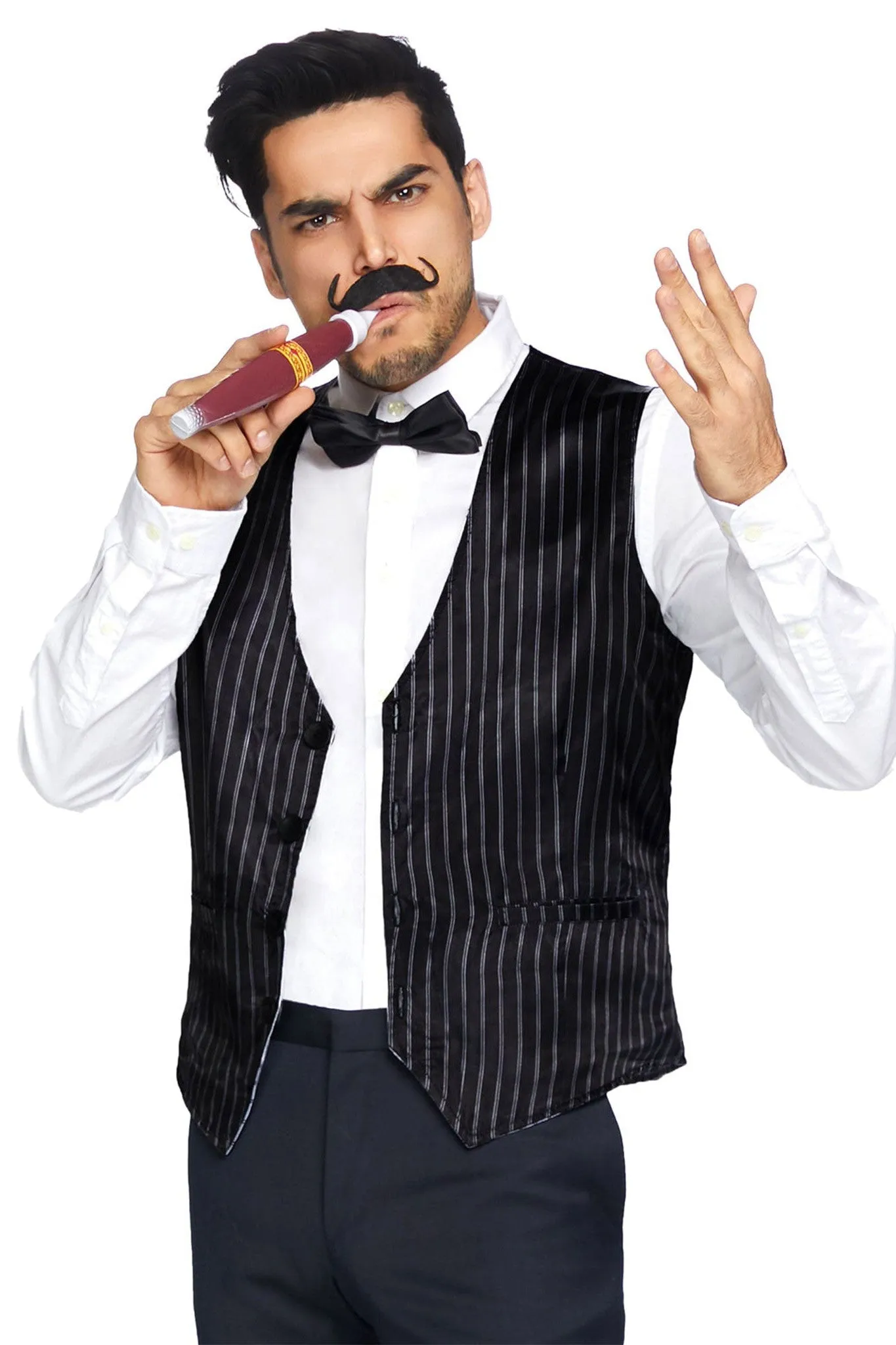 4 Piece Mobster Kit, Includes Vest, Bow Tie, Mustache, And Cigar