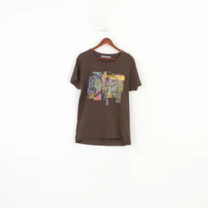 883 Police Men S T-Shirt Brown Cotton Graphic Graffiti Casual Top