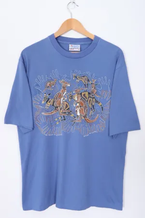 Aboriginal Art Australia 90s Kangaroos Single Stitch T-Shirt Australia Made (XL)