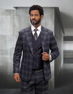 AMALFI 3 PC EGGPLANT PLAID MODERN FIT SUIT