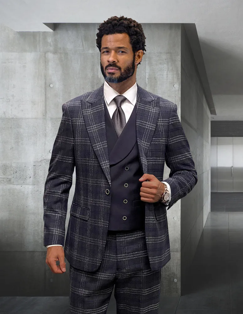 AMALFI 3 PC EGGPLANT PLAID MODERN FIT SUIT