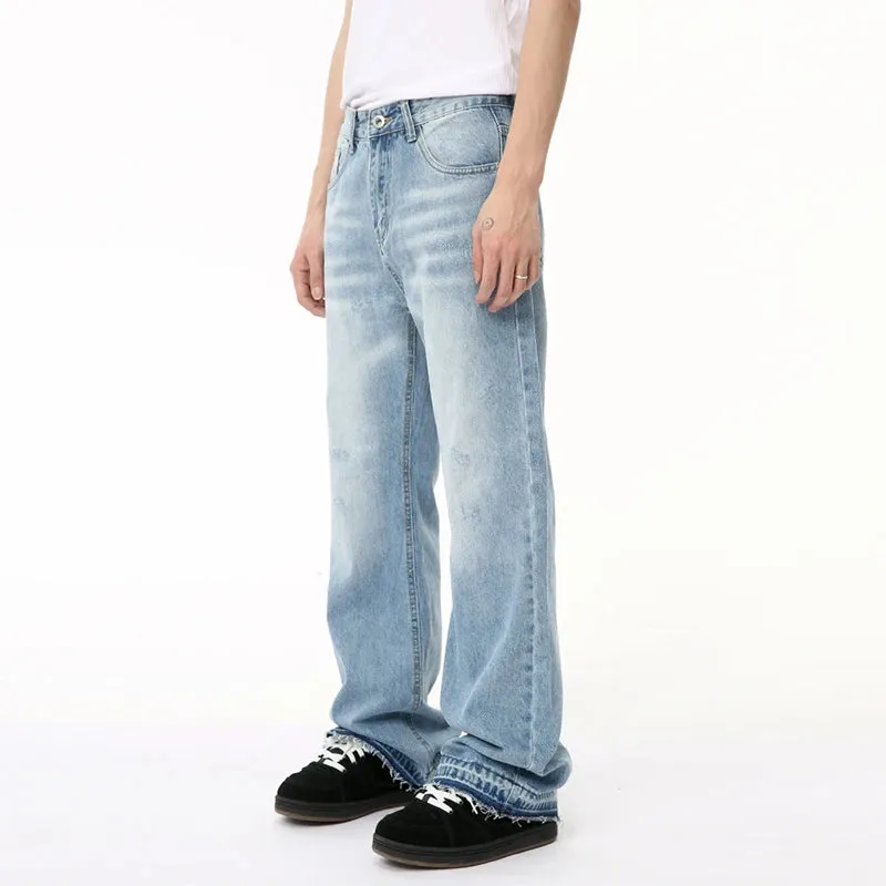 American Style New Men's Denim Pants Casual Washing Straight Zipper Menwear Wide Leg Male Trousers Summer Simple 9C6502