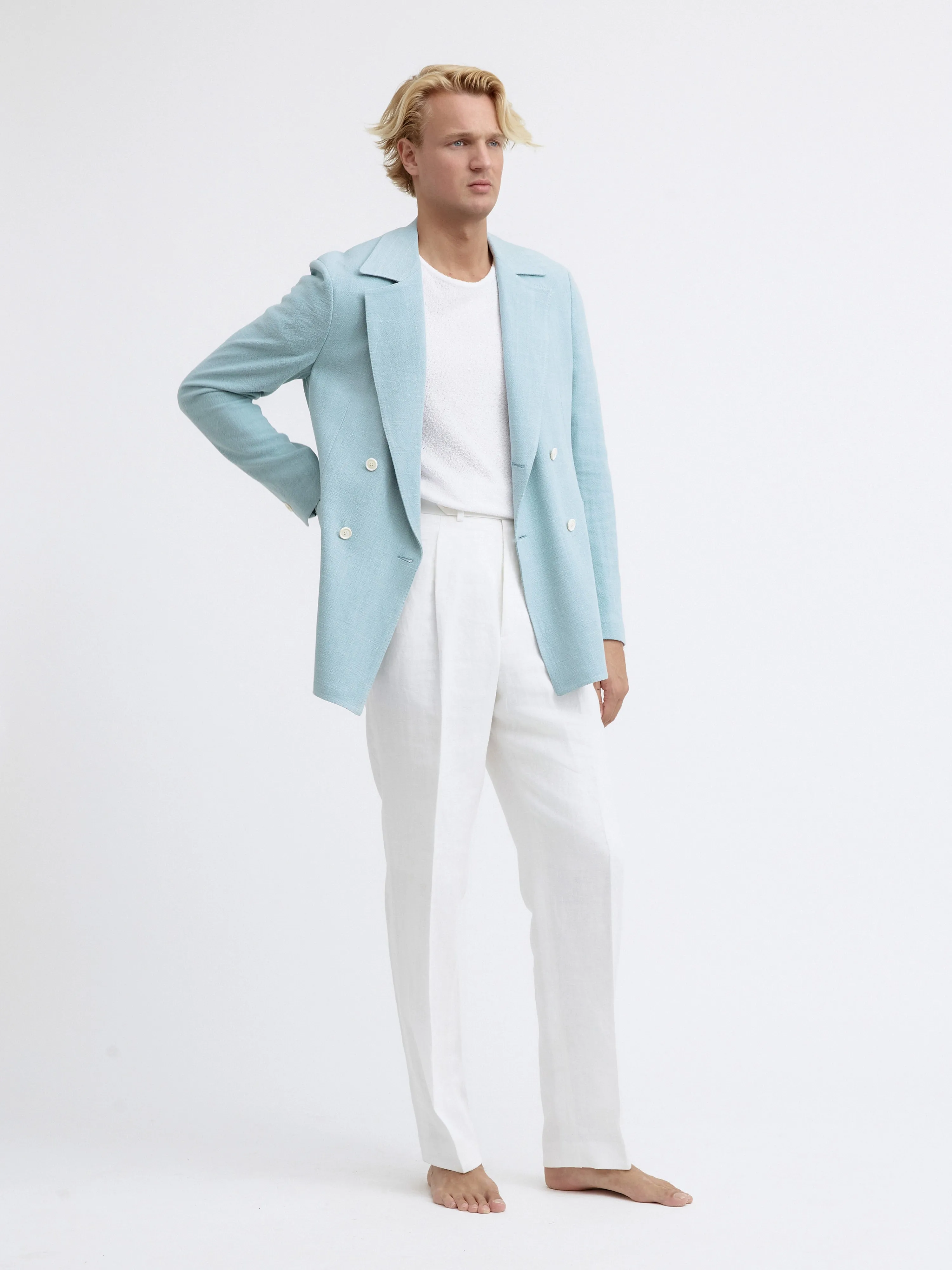 Aqua Stonewashed Linen Jacket