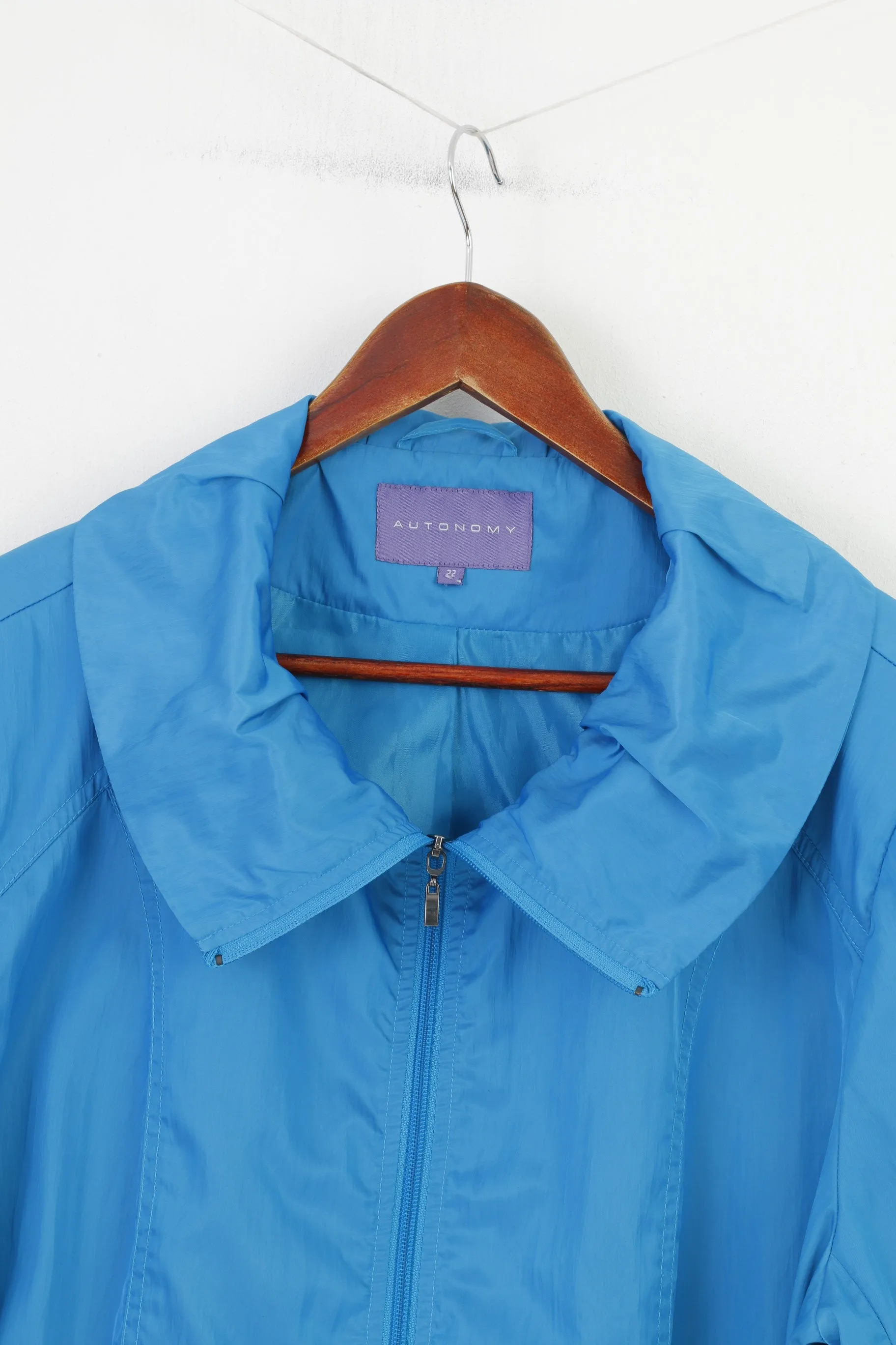 Autonomy Woman 22 XL Jacket Blue Full Zipper Shoulder Pads  Collar Nylon Vintage Top