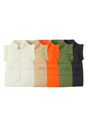 'Avery' Puffed Sleeve Stand Collar Padded Vest (5 Color)