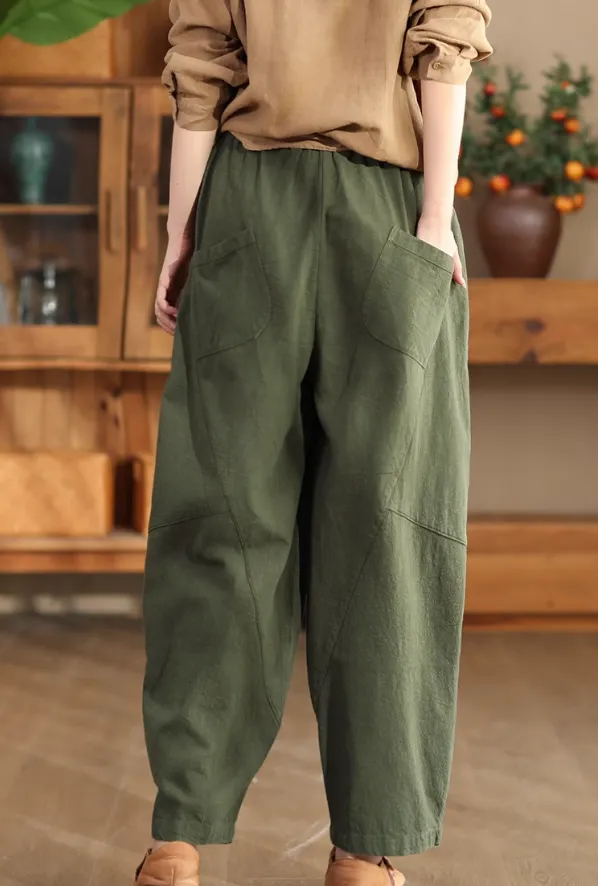 Babakud Women Autumn Retro Ramie Casual Pants