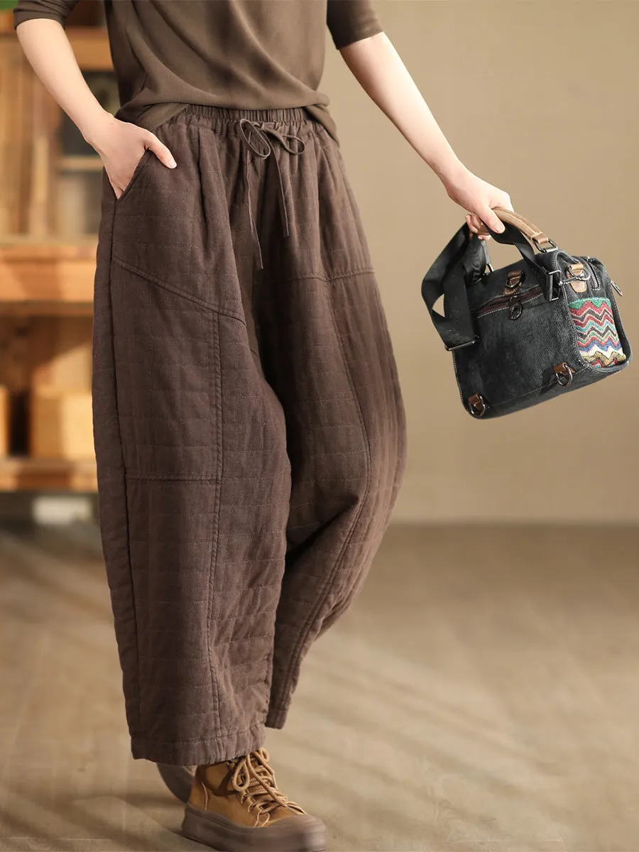 Babakud Women Winter Retro Thickened Ramie Cotton Harem Pants