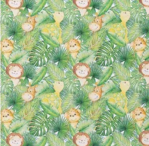 Baby Safari Animals and Palm Leaves Digital Jersey Knit