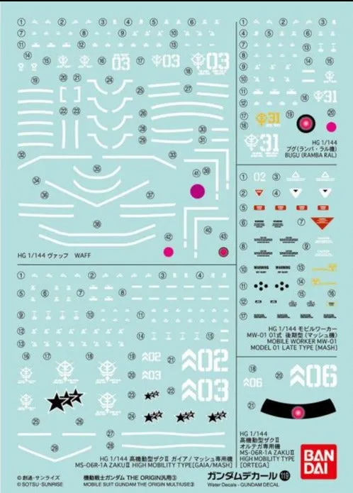 Bandai Gundam Decal #119 For 1/144 HG Mobile Suit Gundam The Origin Multiuse #3 Series MS Water Slide/Transfer Decals