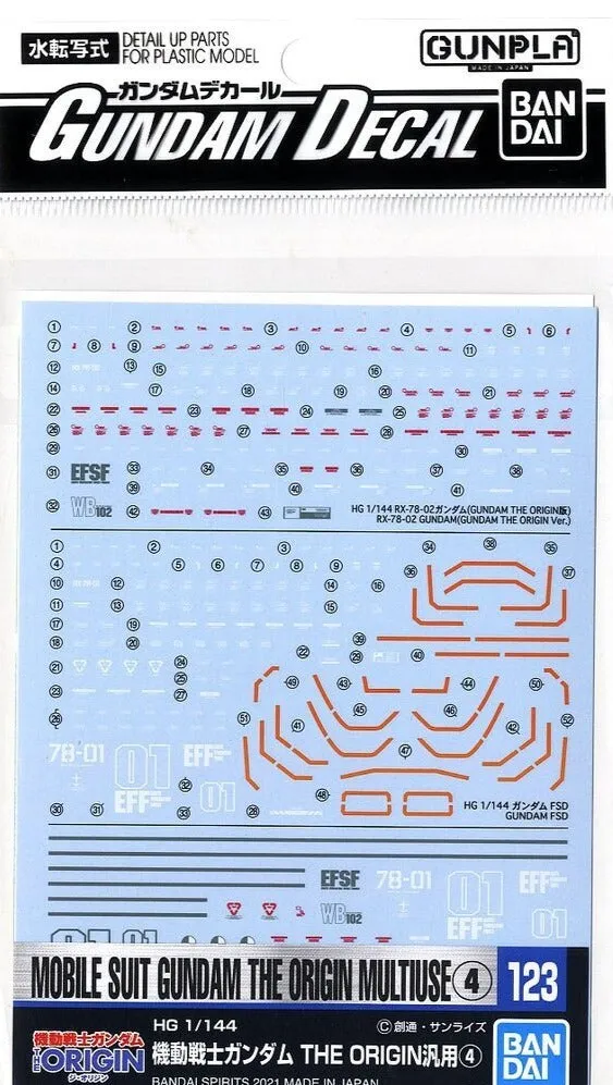 Bandai Gundam Decal #123 For 1/144 Mobile Suit Gundam The Origin Multiuse #4 MS Water Slide/Transfer Decals