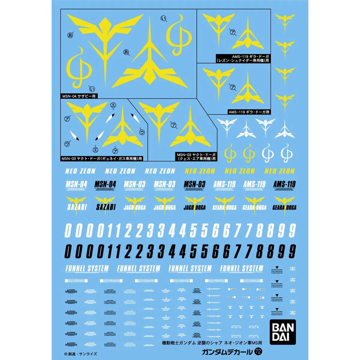 Bandai Gundam Decal #72 For 1/144 HG Neo Zeon Char's Counterattack Series MS Water Slide/Transfer Decals