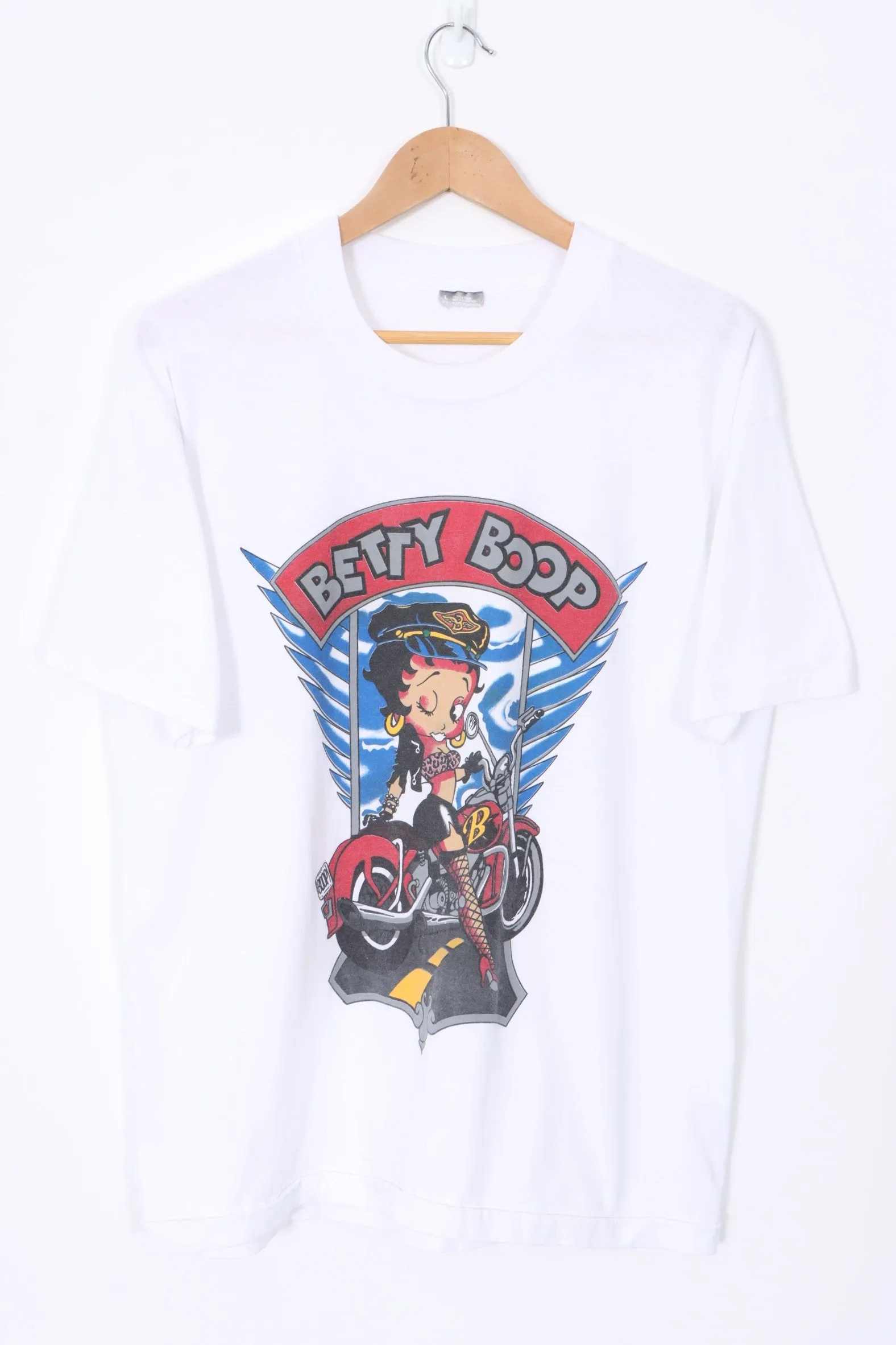 Betty Boop Motorbike Spell Out Single Stitch T-Shirt (L)