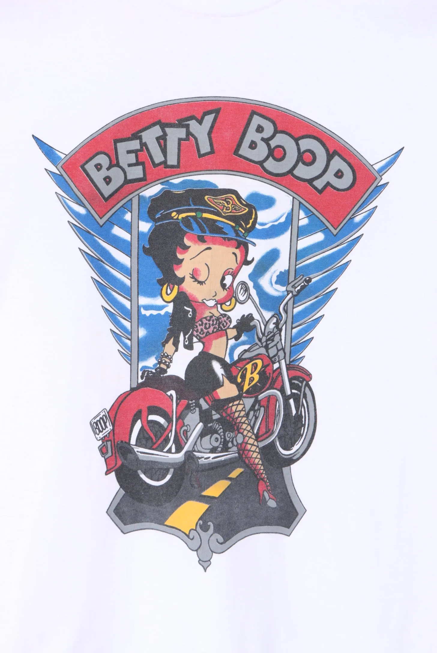 Betty Boop Motorbike Spell Out Single Stitch T-Shirt (L)