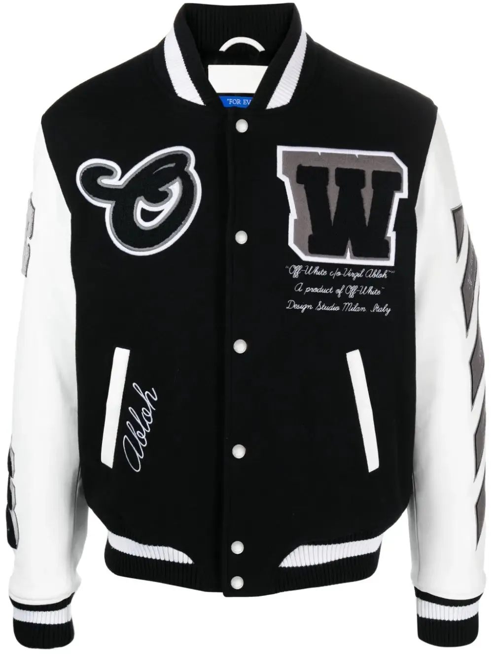 Black And White Embroidered Baseball Jacket