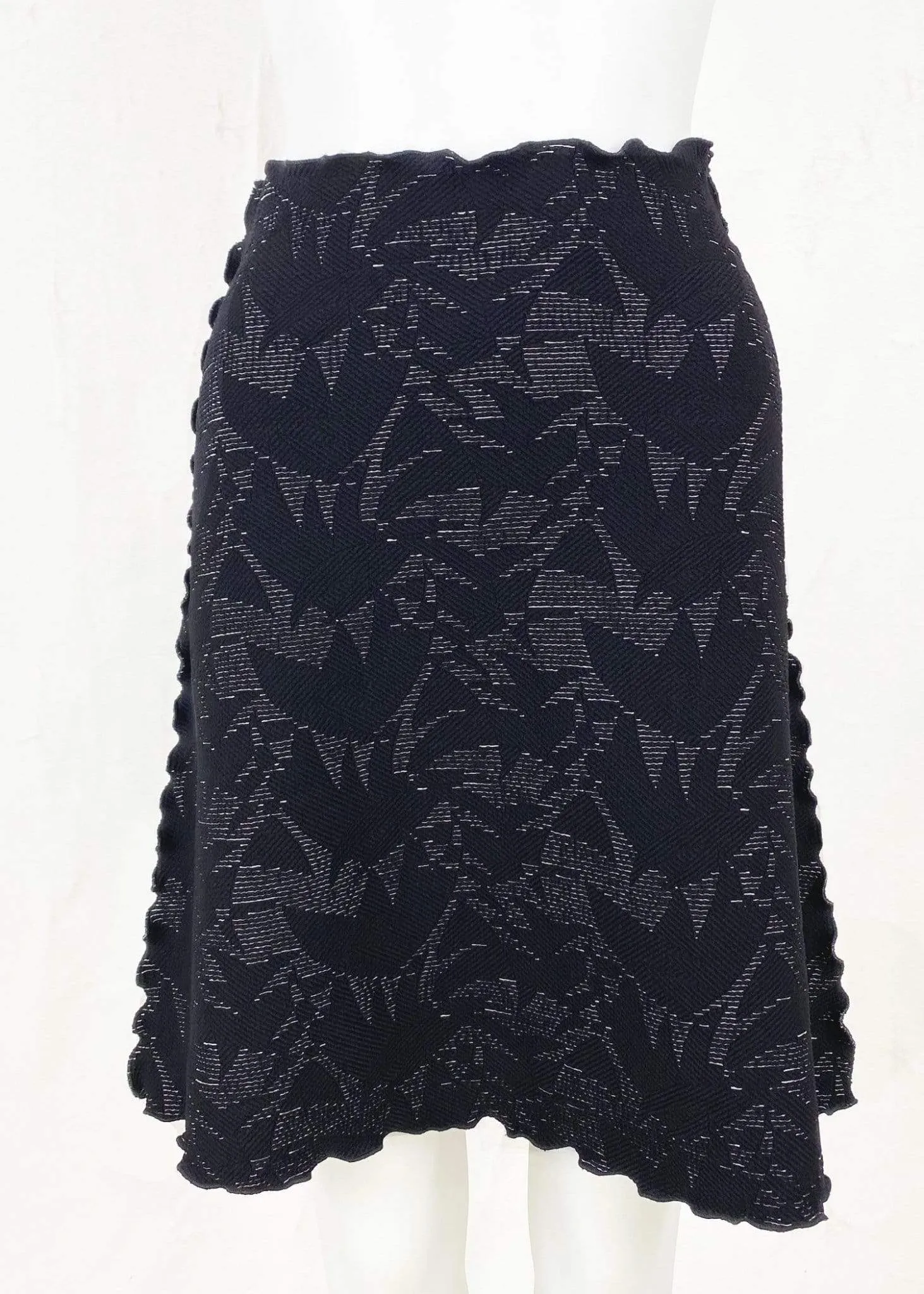 Black Galera Jacquard Knit Bias Skirt