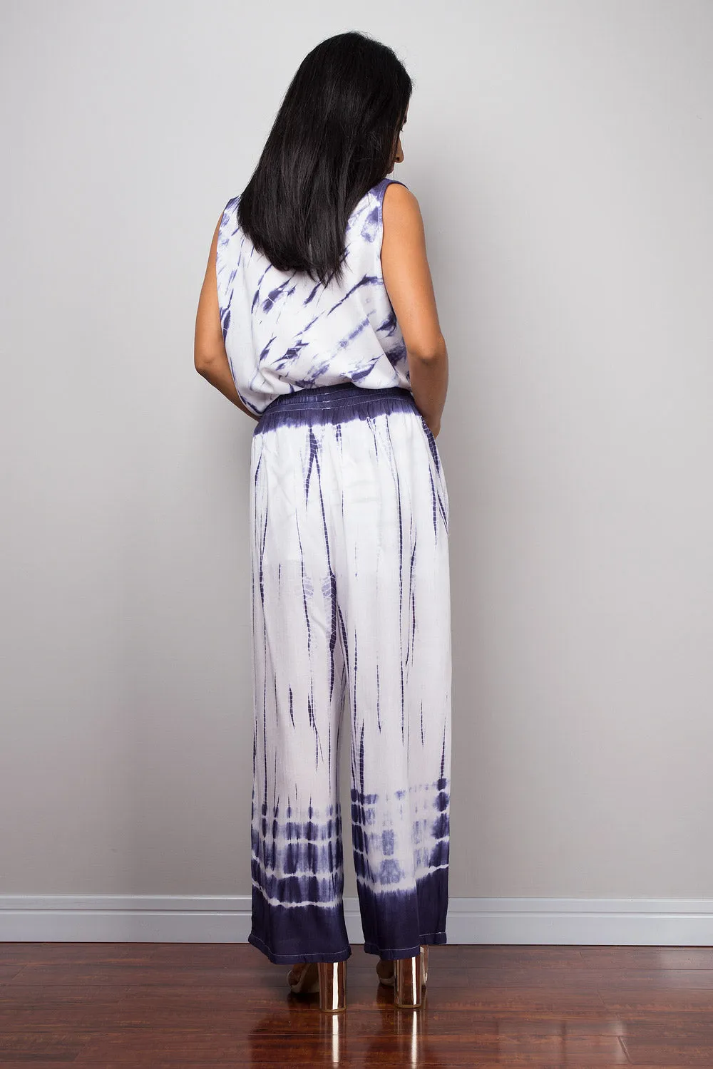 Blue and white top and matching tie dye pants