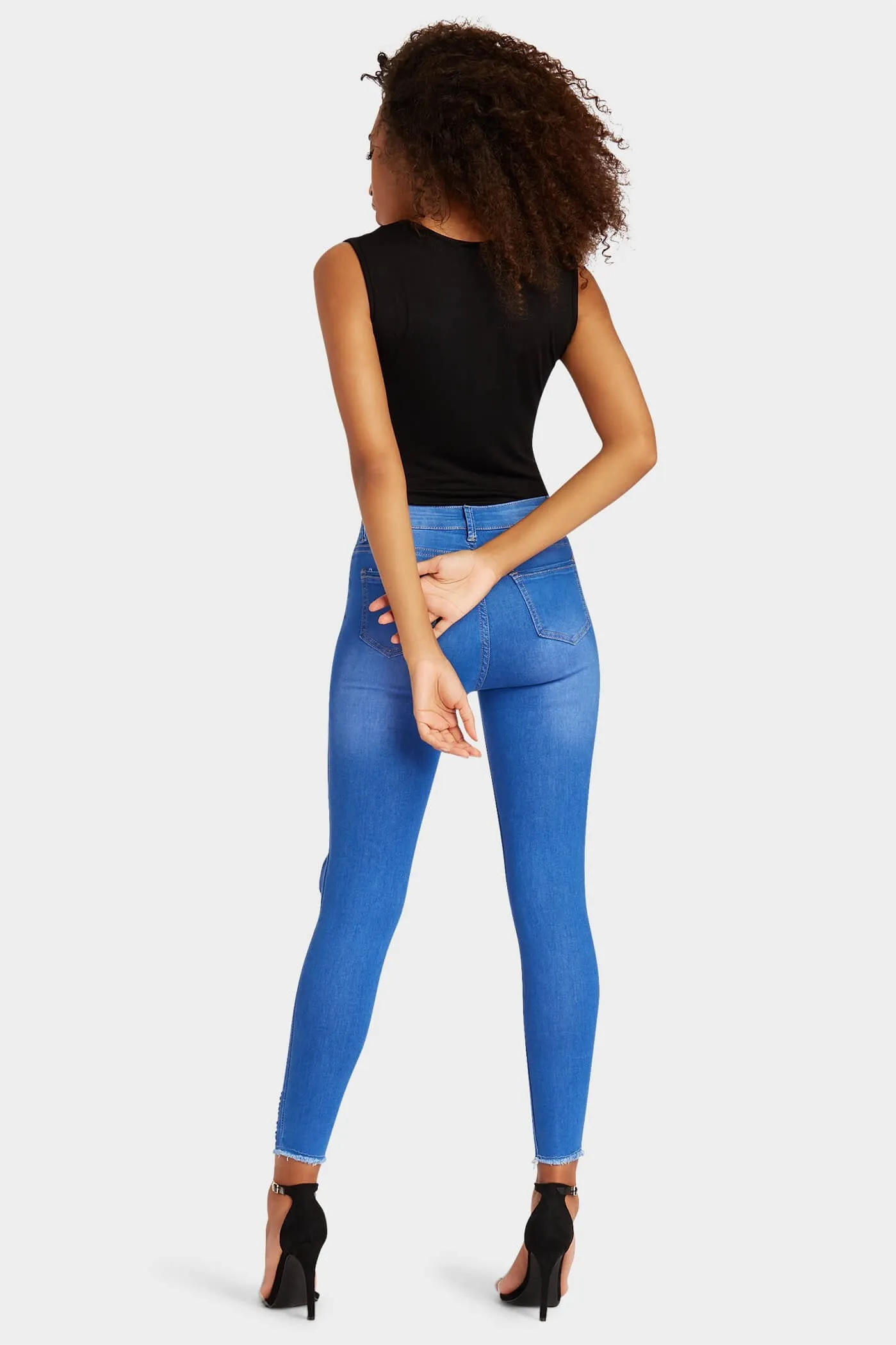 Blue Denim Ripped Knee Mesh Jeans