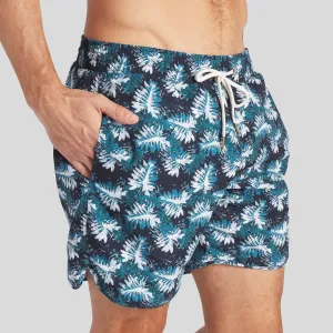 Blue Palms Eco Swim Trunk 8" - Navy Green Leaf