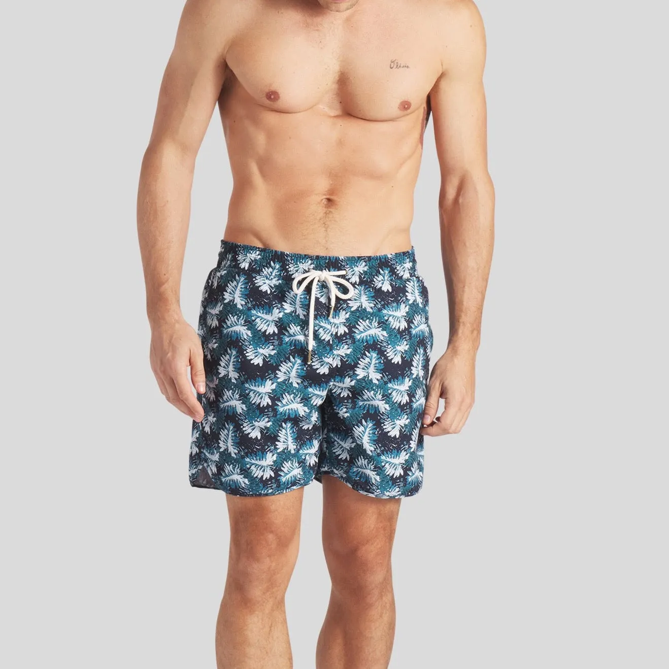 Blue Palms Eco Swim Trunk 8" - Navy Green Leaf