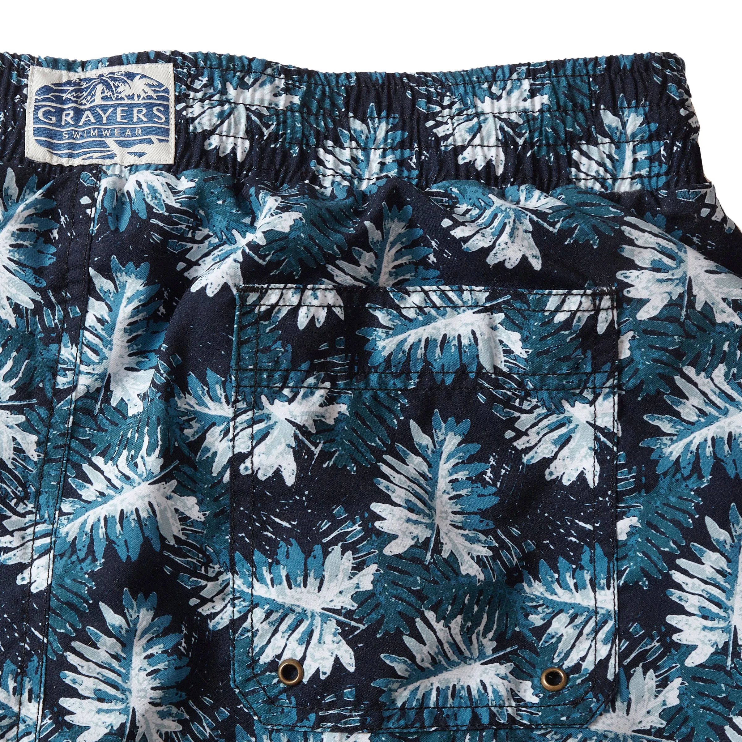 Blue Palms Eco Swim Trunk 8" - Navy Green Leaf