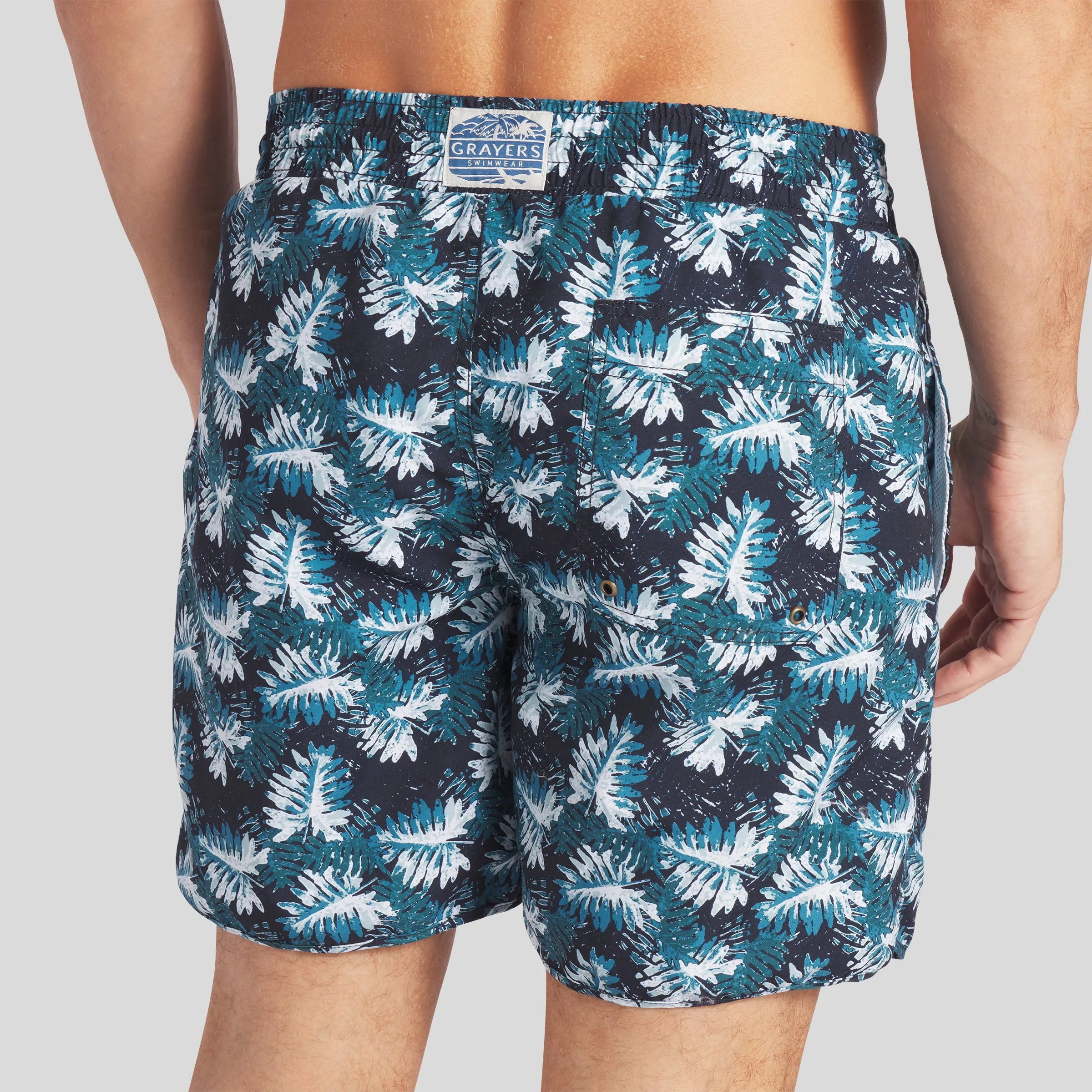 Blue Palms Eco Swim Trunk 8" - Navy Green Leaf