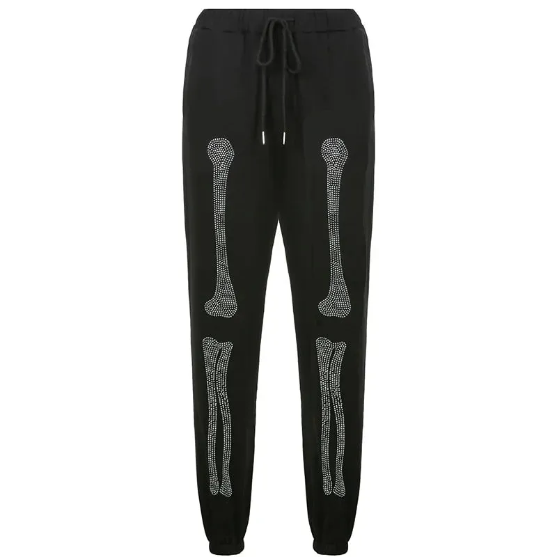 Bone Rhinestone Women Sweatpants and Jacket