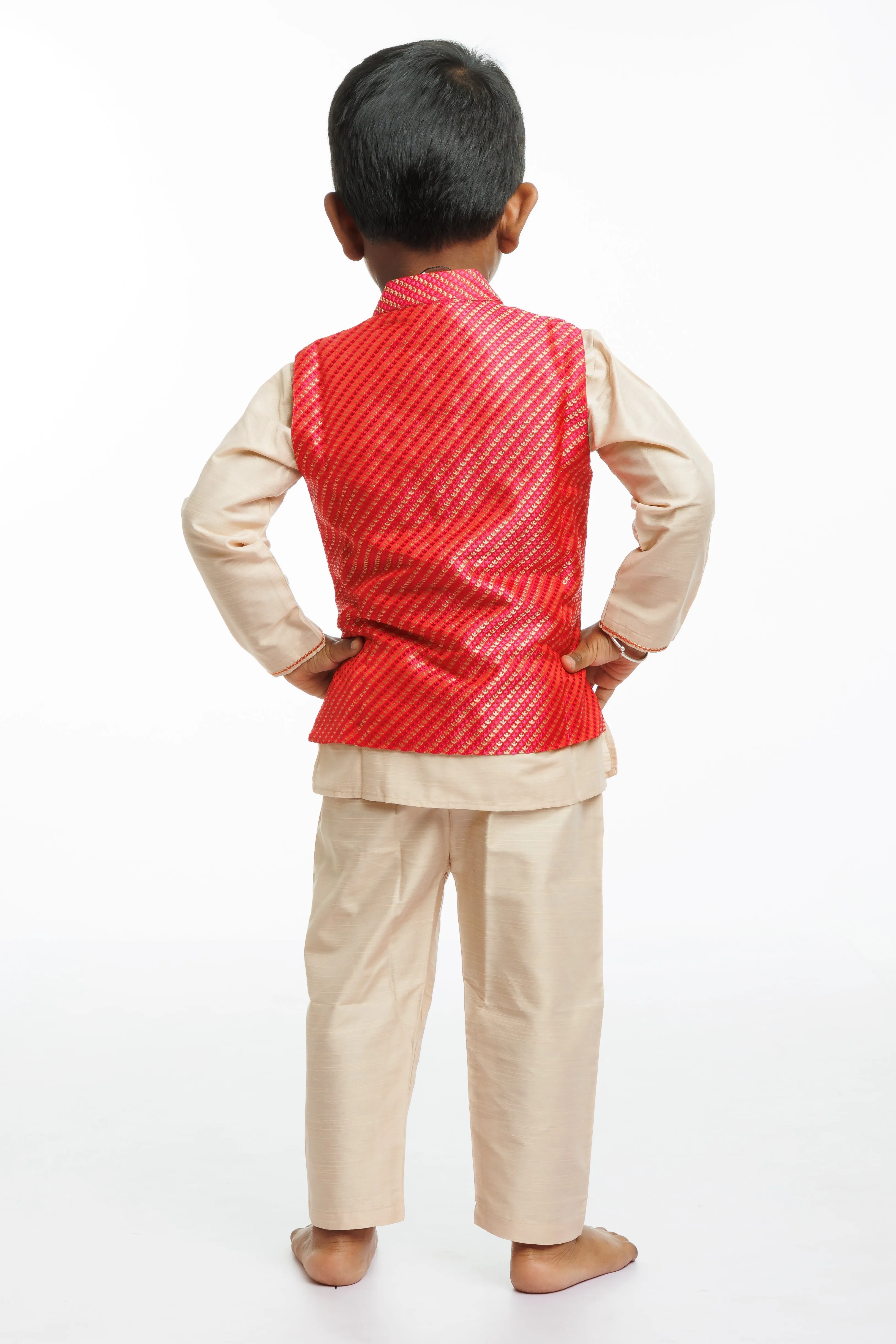 Boys Luxe Kurta Pajama with Vibrant Jacket Ensemble