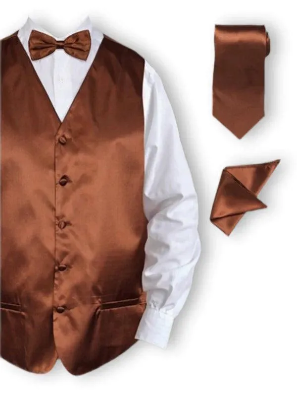 Brown SatinTuxedo Vest Set