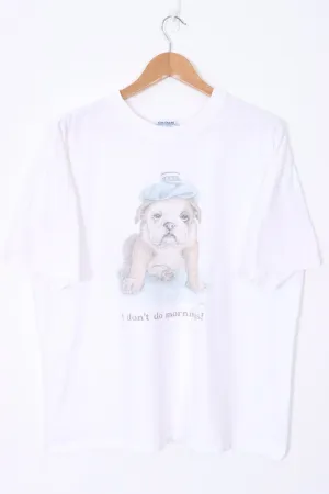 Bulldog Puppy "I Don't Do Mornings" White T-Shirt Canada Made (XL)