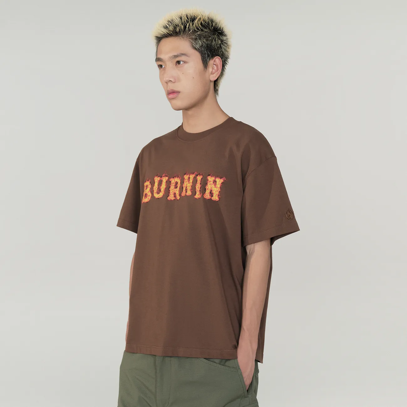 BURNIN*Spark Flame Lava Letter Print Short Sleeve T-shirt