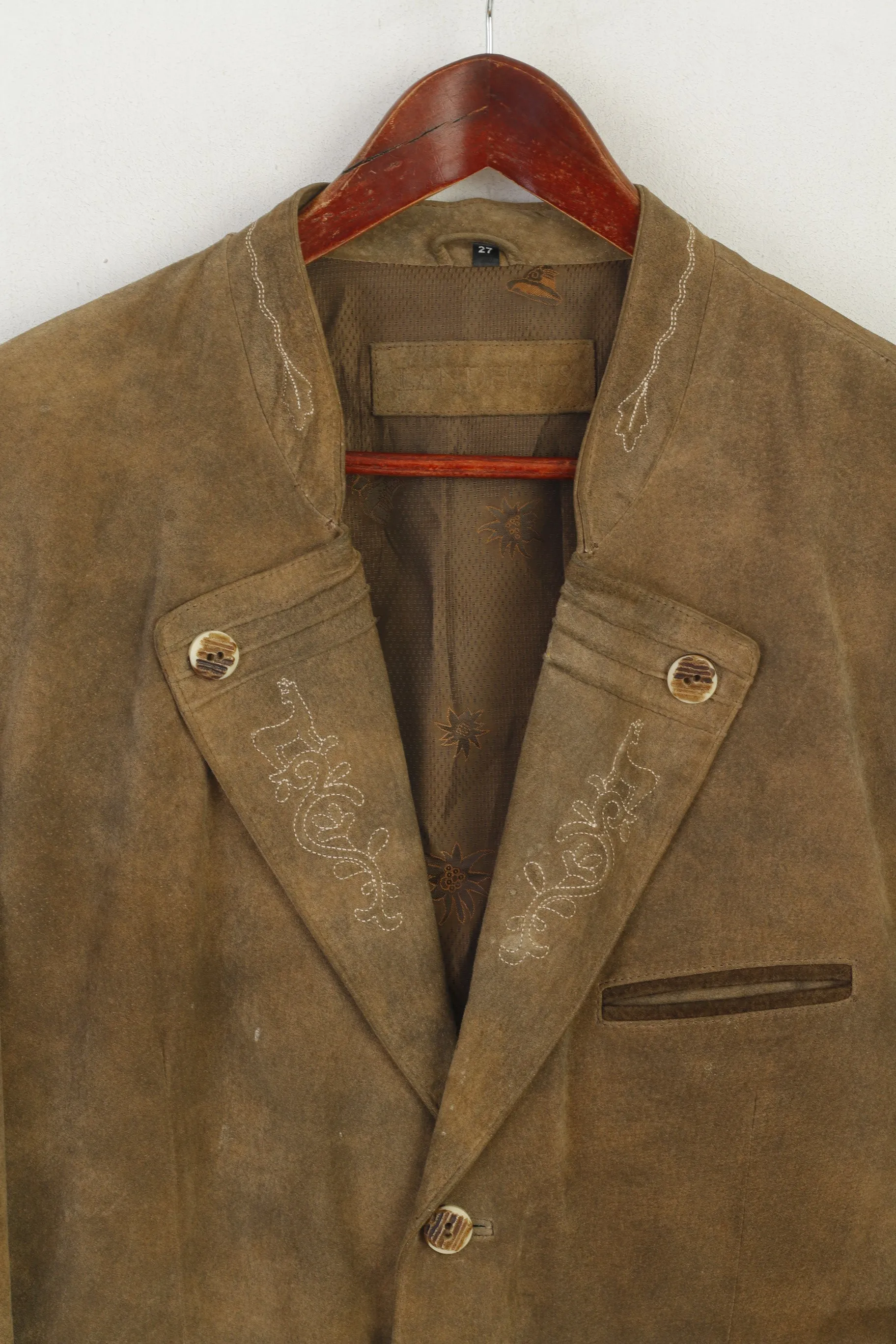 C&A Landhaus Men 27 L Jacket Brown Leather Pig Suede Vintage Tyrol Soft Blazer