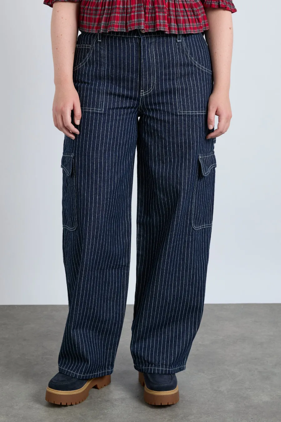 cargo jeans - navy pinstripe