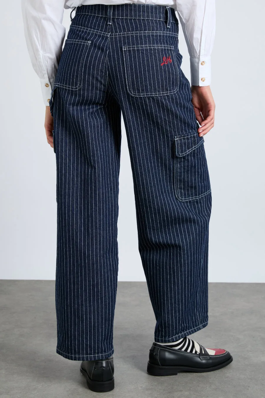 cargo jeans - navy pinstripe