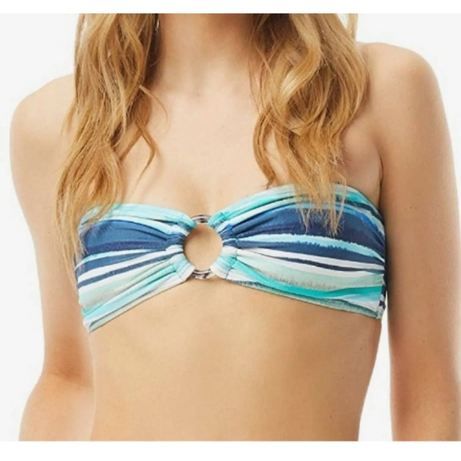 Carmen Marc Valvo Palermo Waters Stripe Bandeau Bikini Swim Top M