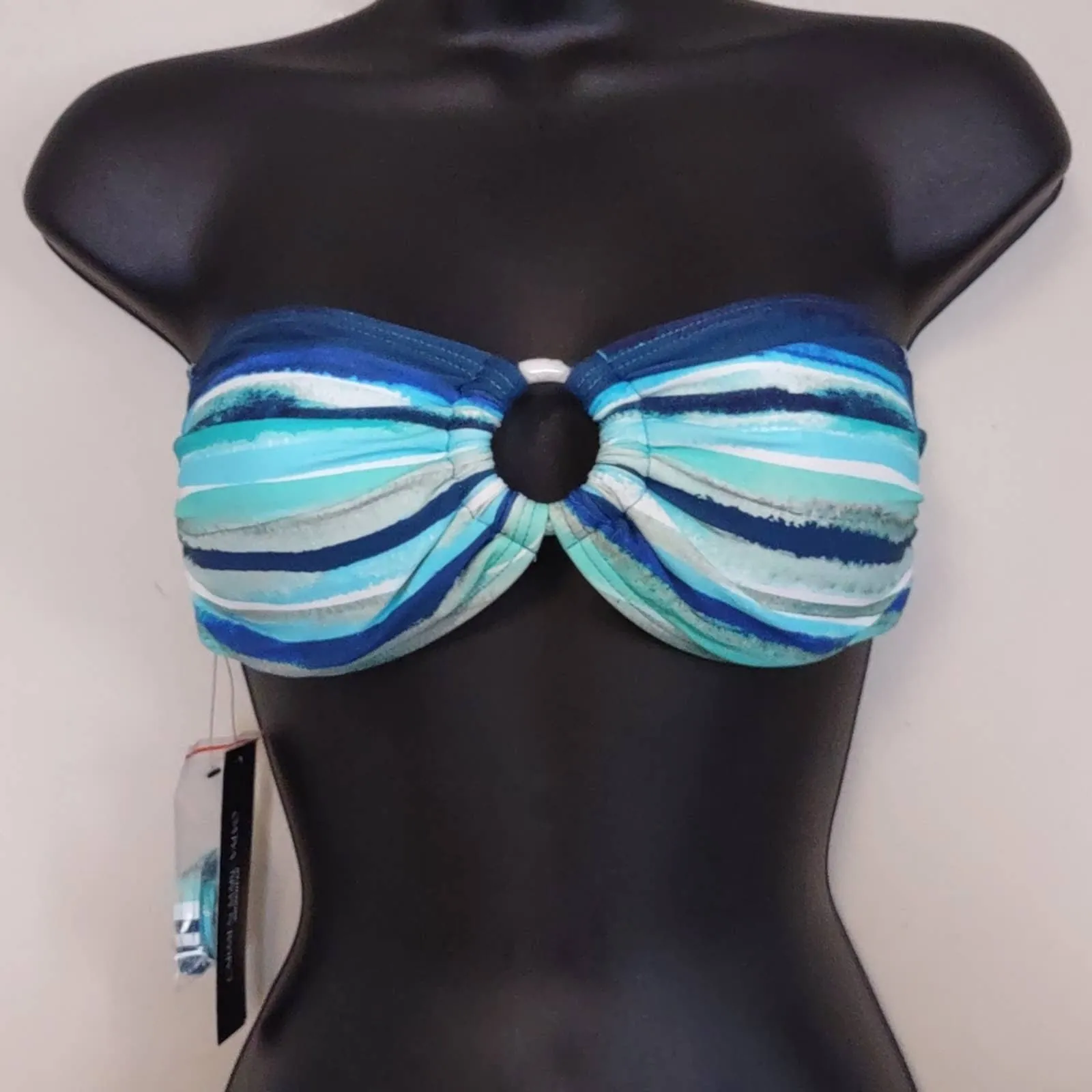 Carmen Marc Valvo Palermo Waters Stripe Bandeau Bikini Swim Top M