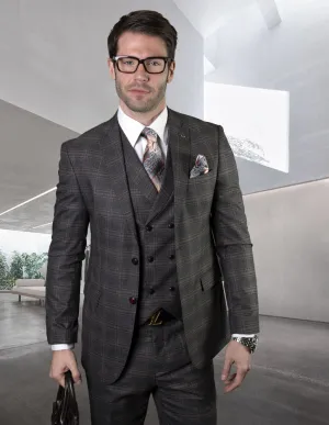 CERUTTI CHARCOAL 3 PC PLAID TAILORED SUIT