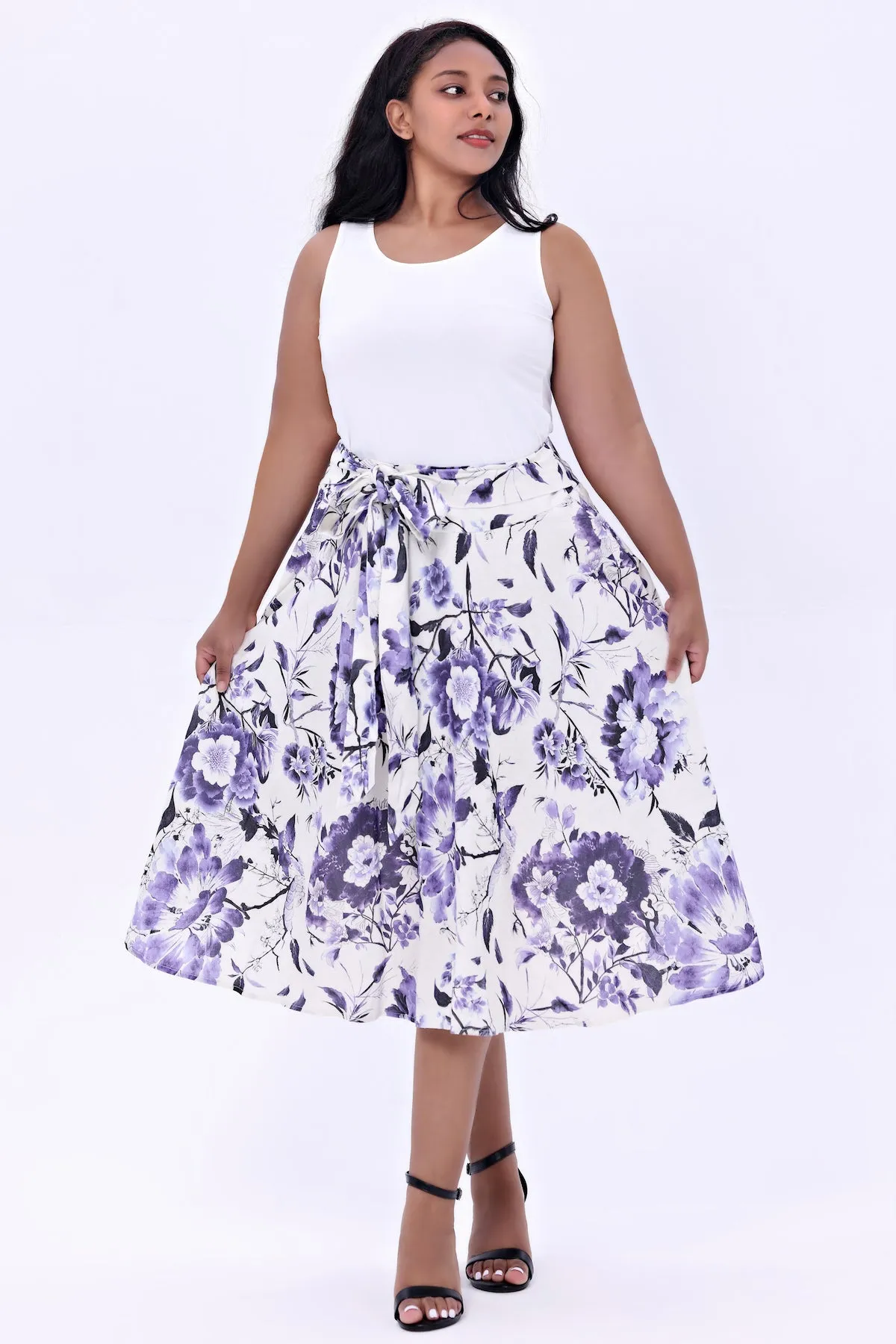 Chinoiserie Flowers Clara Skirt in Purple and Black by Miss Lulo