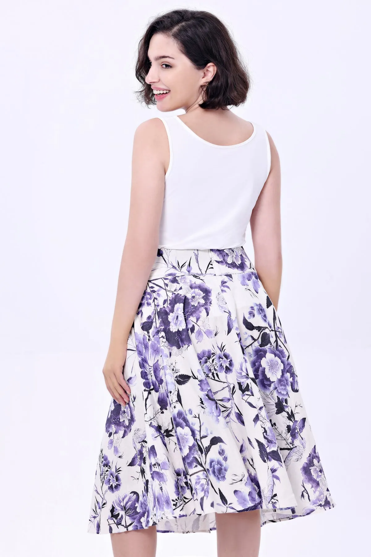 Chinoiserie Flowers Clara Skirt in Purple and Black by Miss Lulo