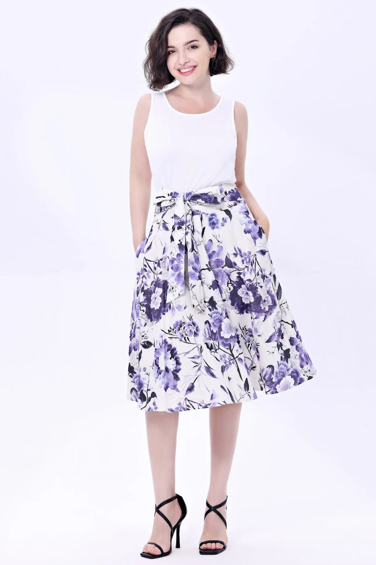 Chinoiserie Flowers Clara Skirt in Purple and Black by Miss Lulo