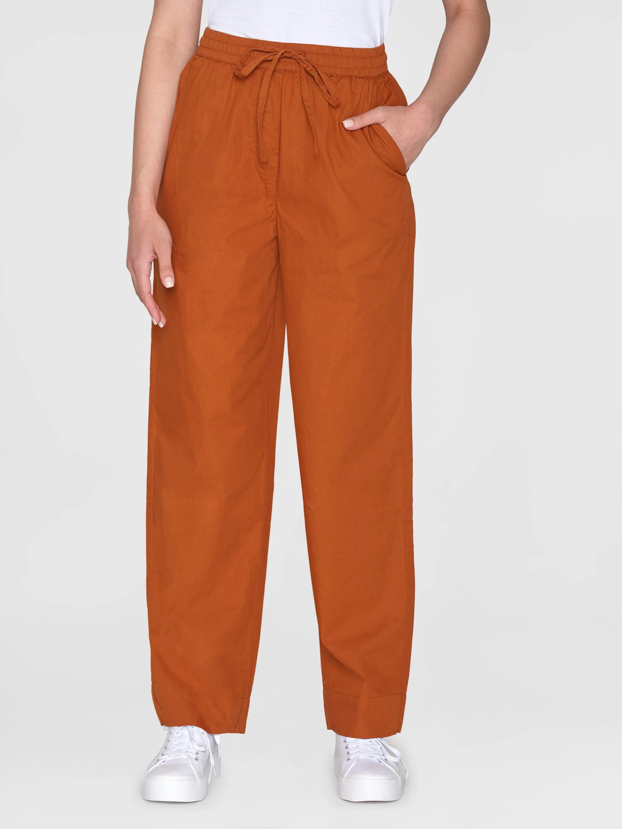 CHLOE barrel high-rise poplin elastic waistband pants - Leather Brown