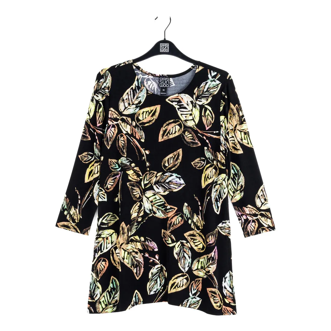 Clara Sun Woo Side Vent Kerchief Hem Tunic - Leaf Colorburst