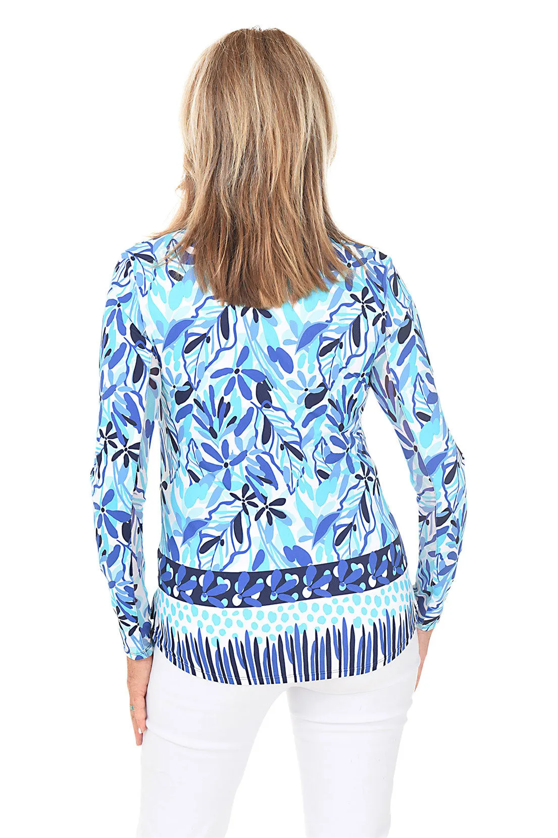 Cobalt Leaves UPF50  Mock Neck Top